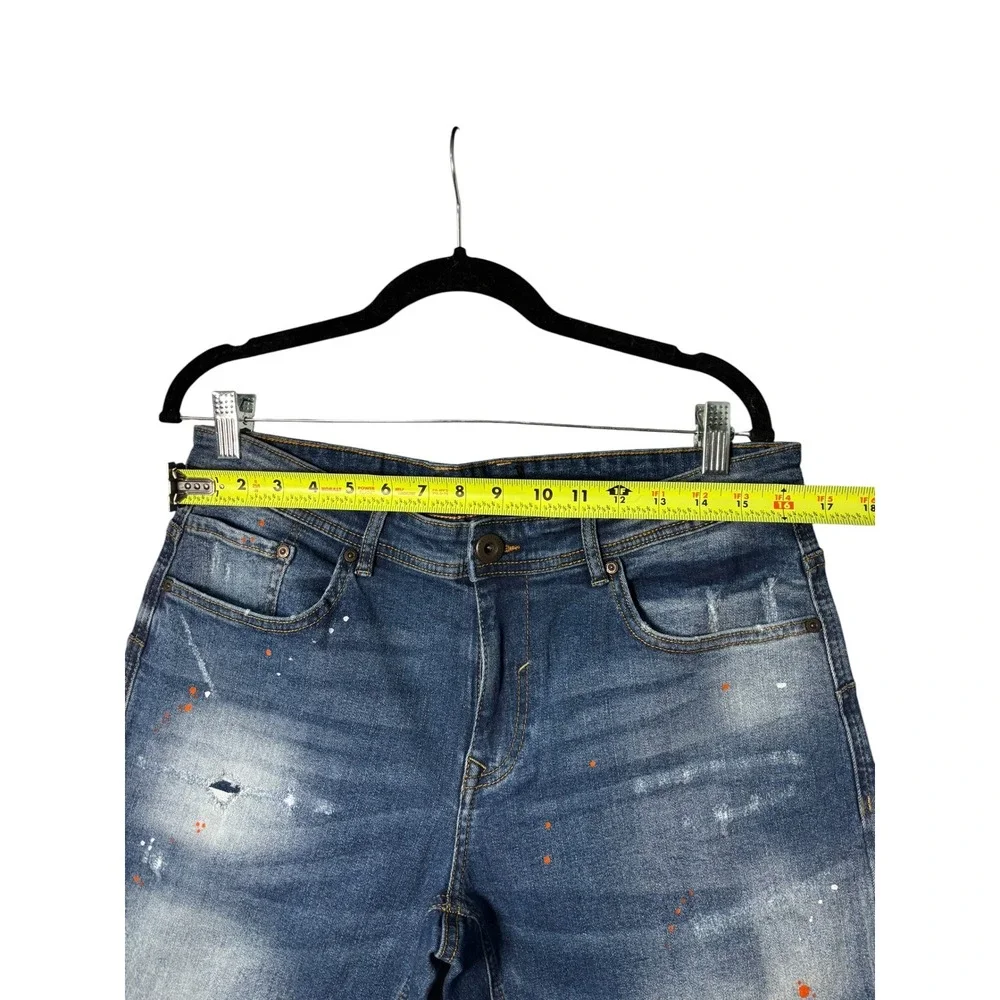 Mog Original Distressed Paint‎ Splatter Denim Shorts Mens Blue Streetwear